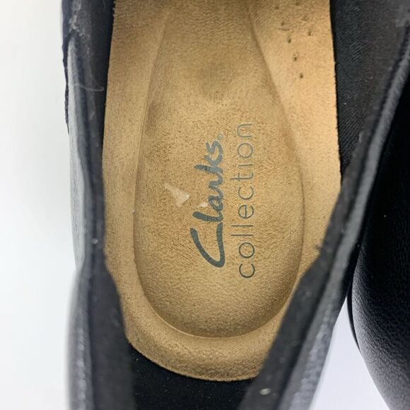 Clarks Emily Cove Pump Black Leather Slip On Low Heel Ruched Round Womens 9.5 - Picture 7 of 13